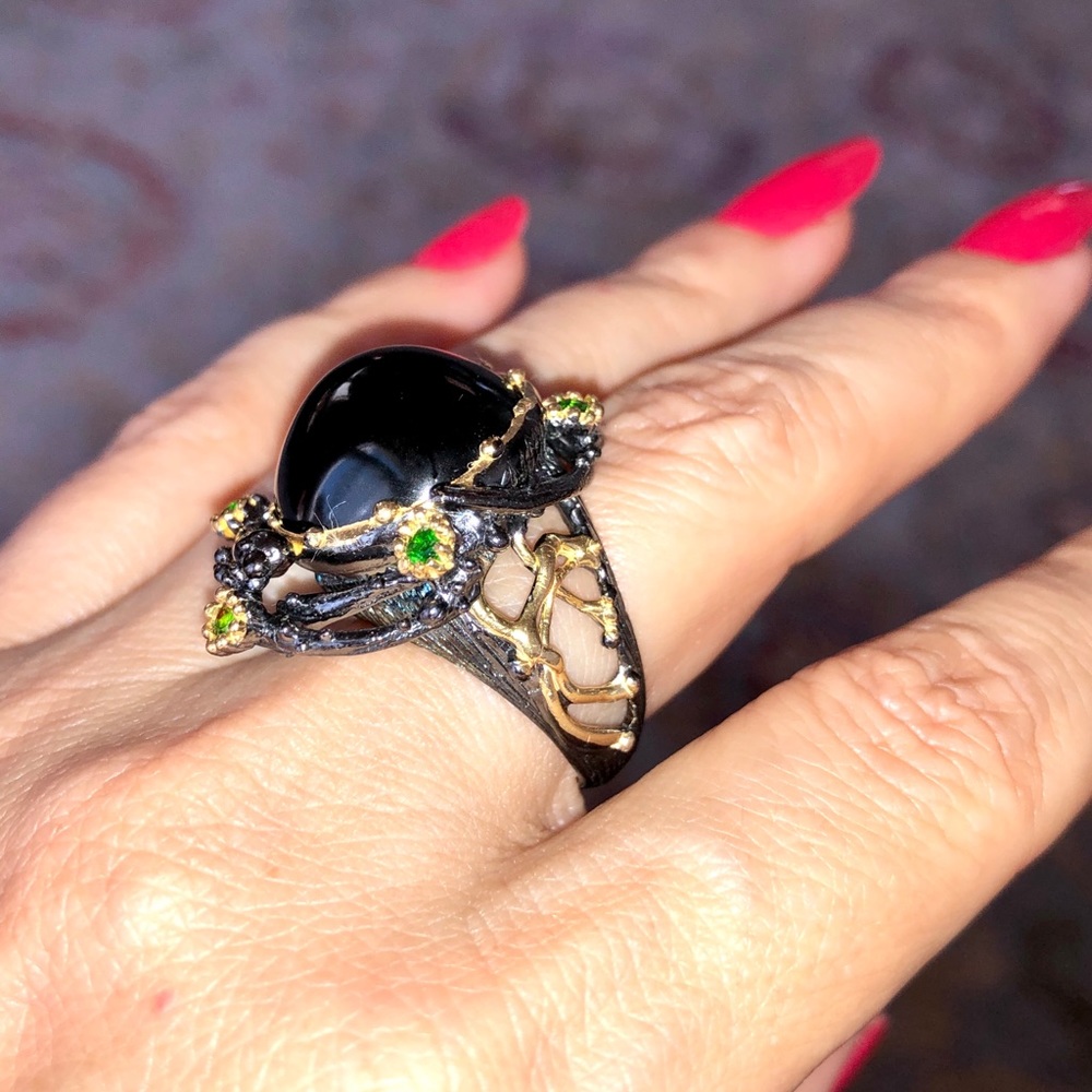 Genuine Tiger Eye Chrome Diopside Ring - Picture 8 of 8